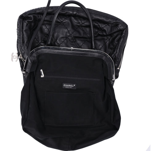 CHANEL Wild Stitch Expandable Frame Tote Bag Black Leather